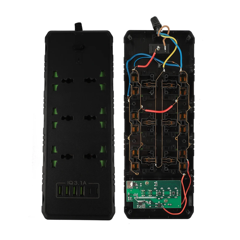 Hot Sale Pc 16a Extention Board Plug 6 Way Outlet Power Strip Socket 4usb+2pd With 2 Meters Usb Plug Socket