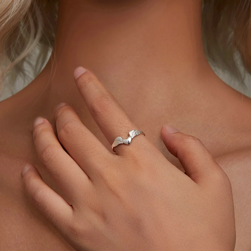 fine jewelry 925 sterling silver heart rings Delicacy Angel heart wedding rings Adjustable open rings jewelry for women