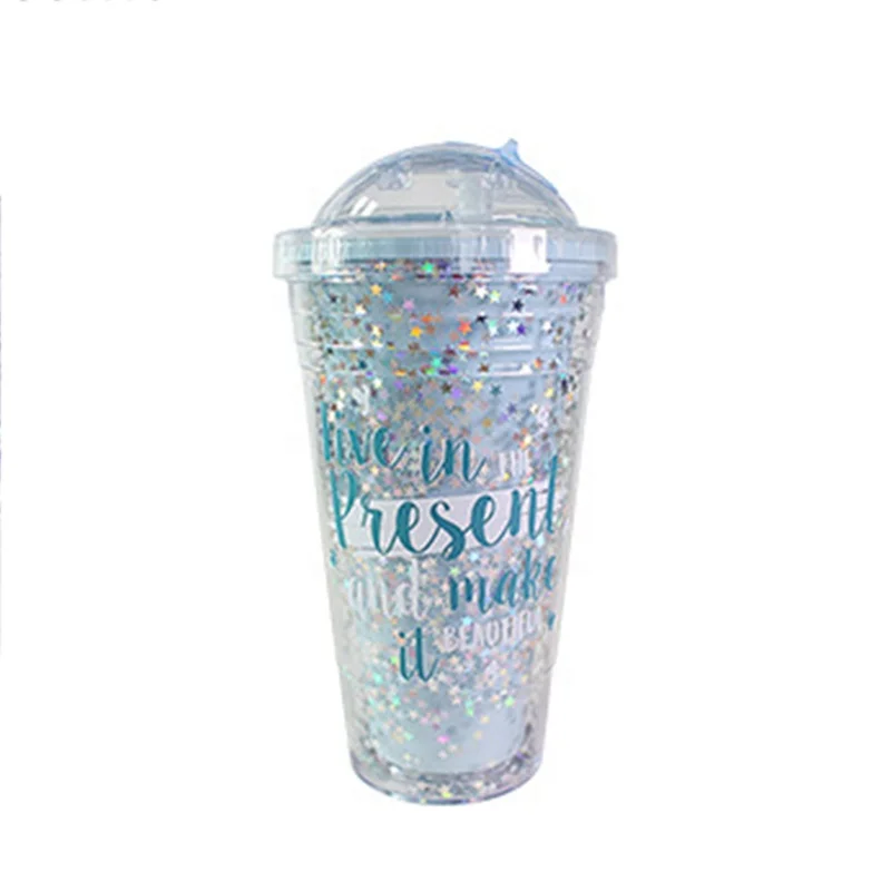 Bpa free reusable travel promotion custom removable paper insert double wall coffee plastic mug with lid