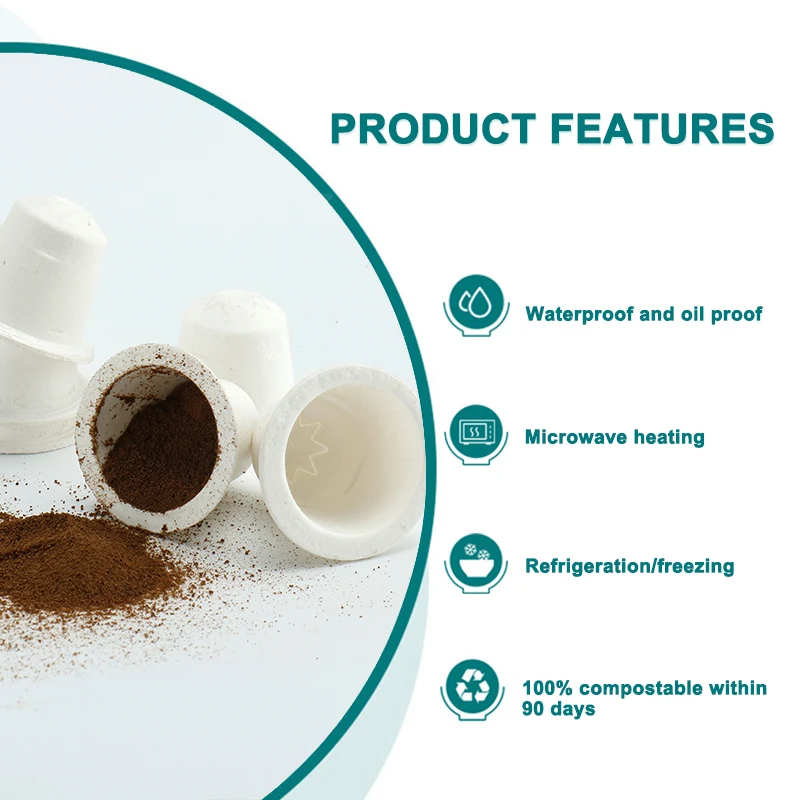 100% Biodegradable Sugarcane Bagasse Paper Coffee Pods Disposable Capsule Empy Coffee Pods Capsules
