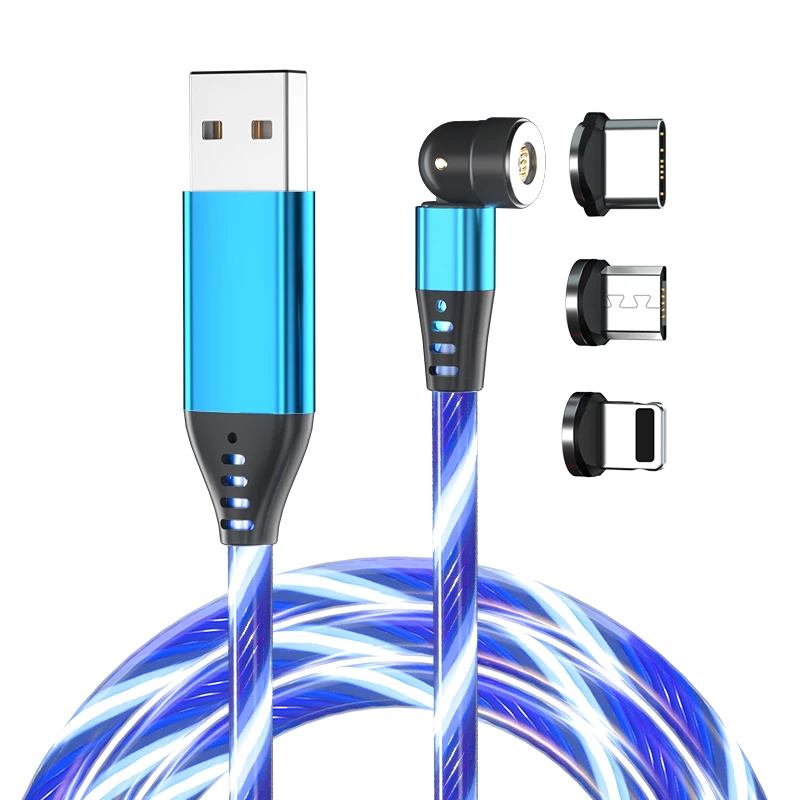 Wholesale cheap price 3 in 1 magnetic charging cable USB To Type C Micro Mobile Phone Luminous LED magnet Data Cables