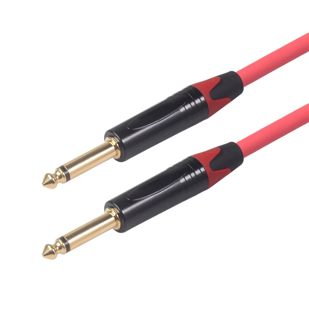 Gold Plated Copper Conductor Audio Cable Double Shielded Noise Reduction Dual Core Male to Male Mono Electric Guitar Audio Cable