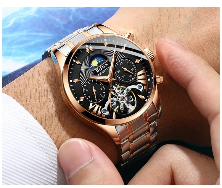 BIDEN 0189 Watch Men Automatic Luxury Mechanical Men Wristwatch Designer Stainless Steel Men Watches
