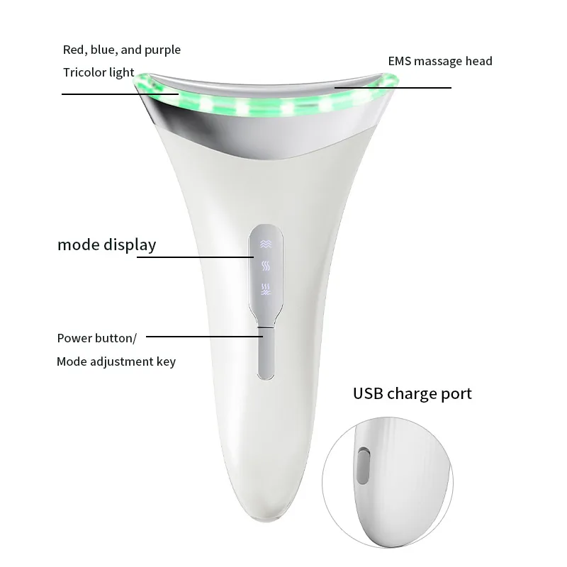 Mini Handheld LED Light Therapy Massager Anti-Aging Wrinkle Skin Lifting U Shape Device with USB Plug for Facial Neck Uplifting