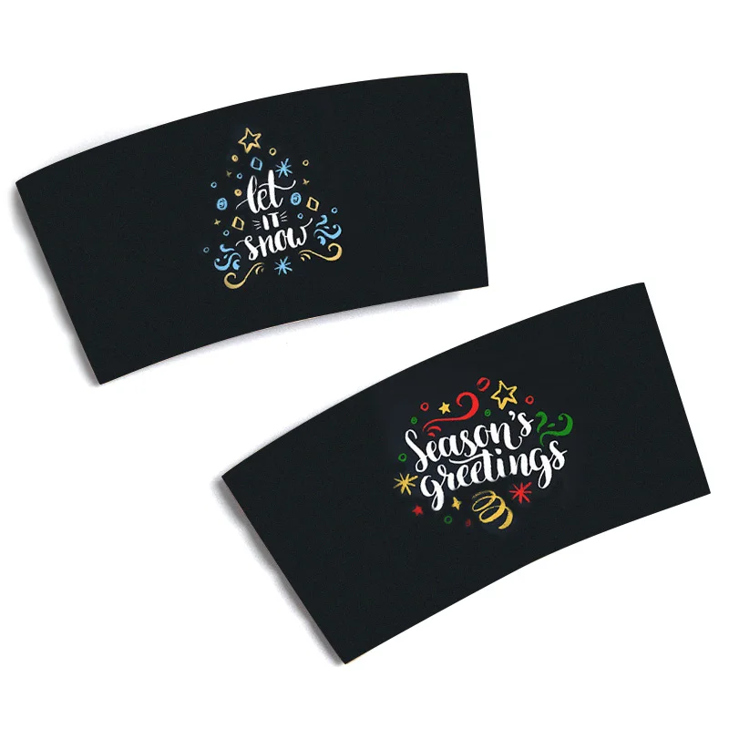 Lokyo Biodegradable Christmas kraft paper take away 8oz 12oz disposable coffee paper cup sleeve for hot drinks