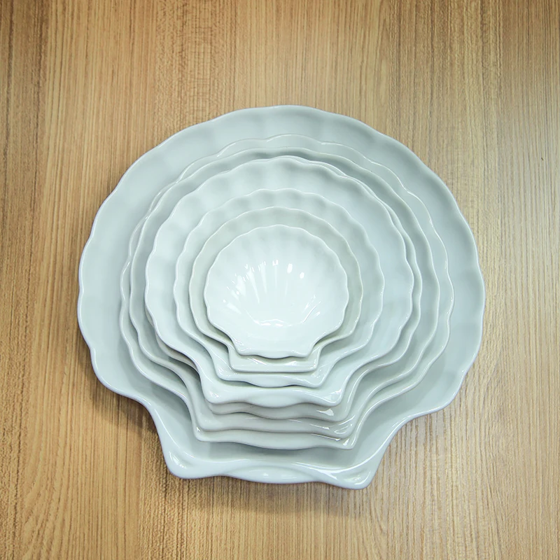 Customized cheap unbreakable pottery bone china mother of pearl shell plate