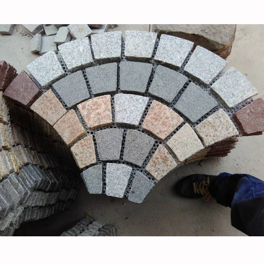 Paver Stone Fan Shape Cobble Stone Meshed Pavement Mats Granite Patio Driveway Paving Stone Scalloped pavers