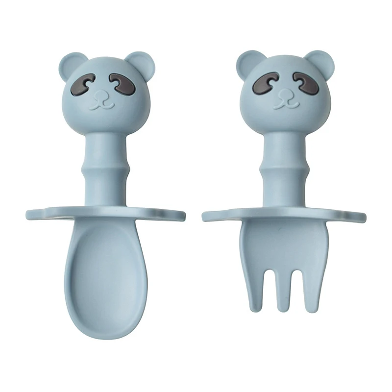 Baby silicone licking fork spoon baby training predator fork spoon short handle learn to molar artifact silicone soft fork spoon