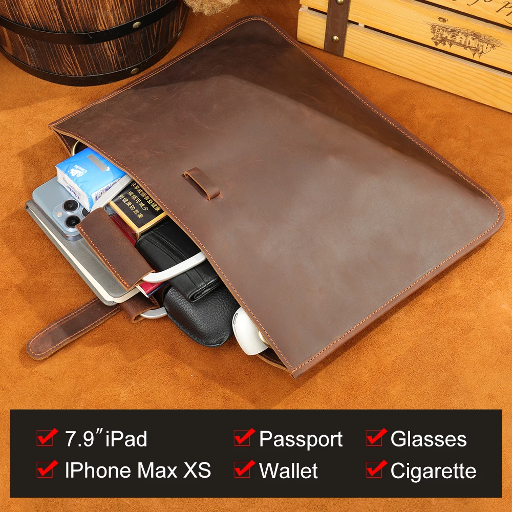 Marrant crazy horse leather laptop briefcase top handle luxury handbag messenger bag genuine leather briefcase for men