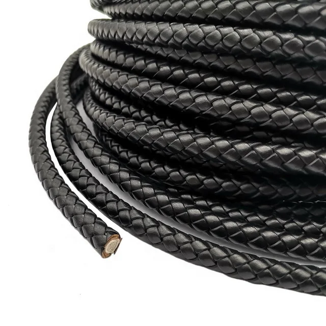 
 8 мм черный круглый плетеный кожаный Боло шнур, плетеный браслет, кожаный ремешок  