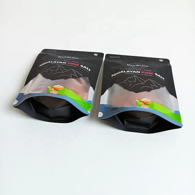 Customized printed logo plastic sea salt packaging pouch bag / stand up himalayan pink salt pouch with clear window