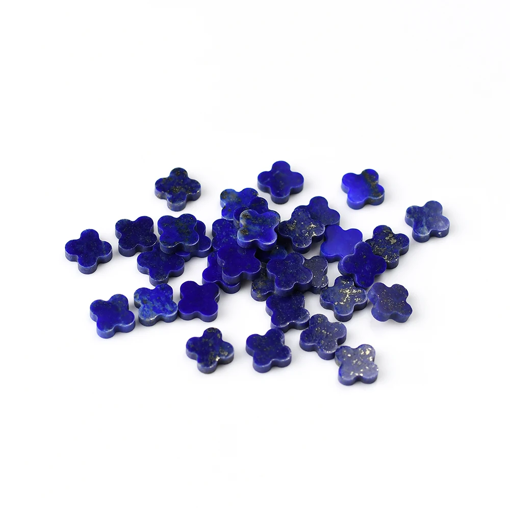 Hot selling Natural lapis lazuli wholesale Four Leaf Clover Style loose stone cutting Smooth and flat Lapis gemstone