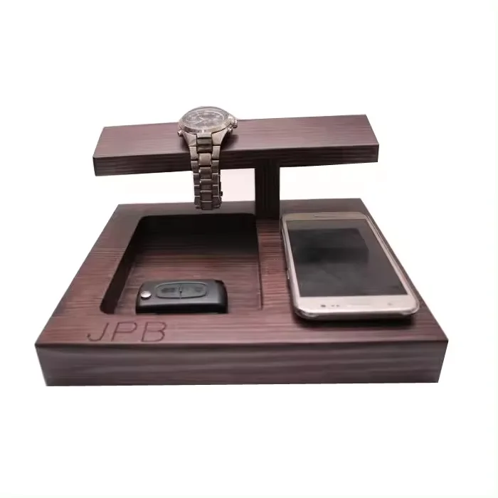 Оптовая продажа, деревянная док-станция для сотовых телефонов, держатель для часов из цельного дерева, тумбочка, прикроватный Органайзер