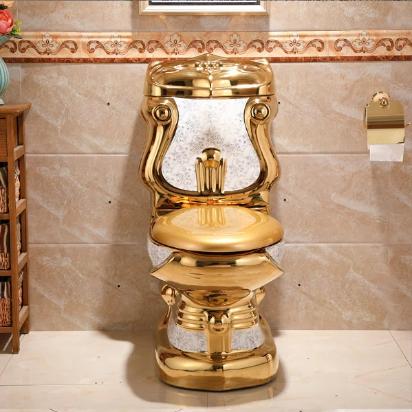Hot Sale S Trap Golden Sanitary Wares Wc Ceramic Diamond Golden Toilet