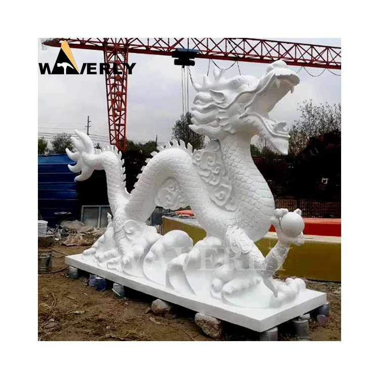 Garden Oversized White Marble Chinese Dragon Statues Stone Large Chinese Fengshui Dragon Sculpture Outdoor