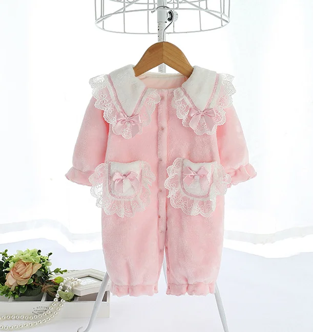 Baby boutique 2021 winter new baby one-piece flannel thickened warm long sleeve O-neck baby romper