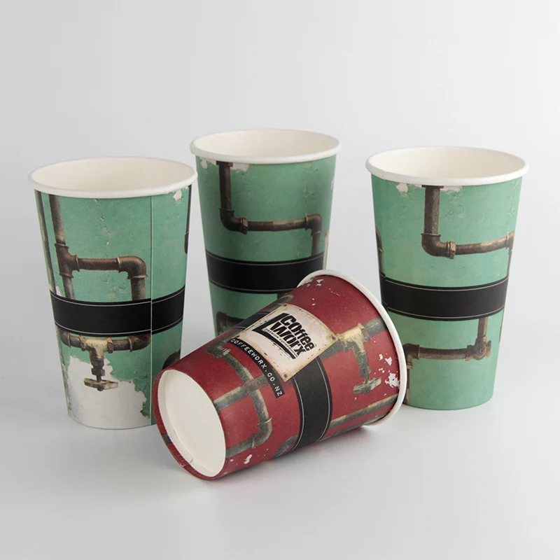 Wholesale Printing 8oz 12oz 16oz Single Wall Disposable Paper Cups hot coffee paper cup with sleeves and lid