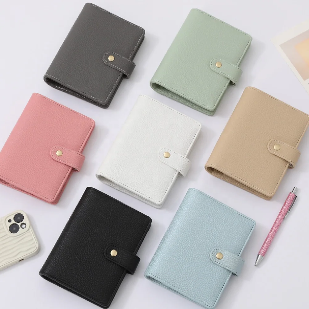 Ins Etsy FB TK Top Ranking Blue Green Black Grey Pink Beige A7 Gold 6 Ring Pebble Grain Leather Budget Binder with Gold Button