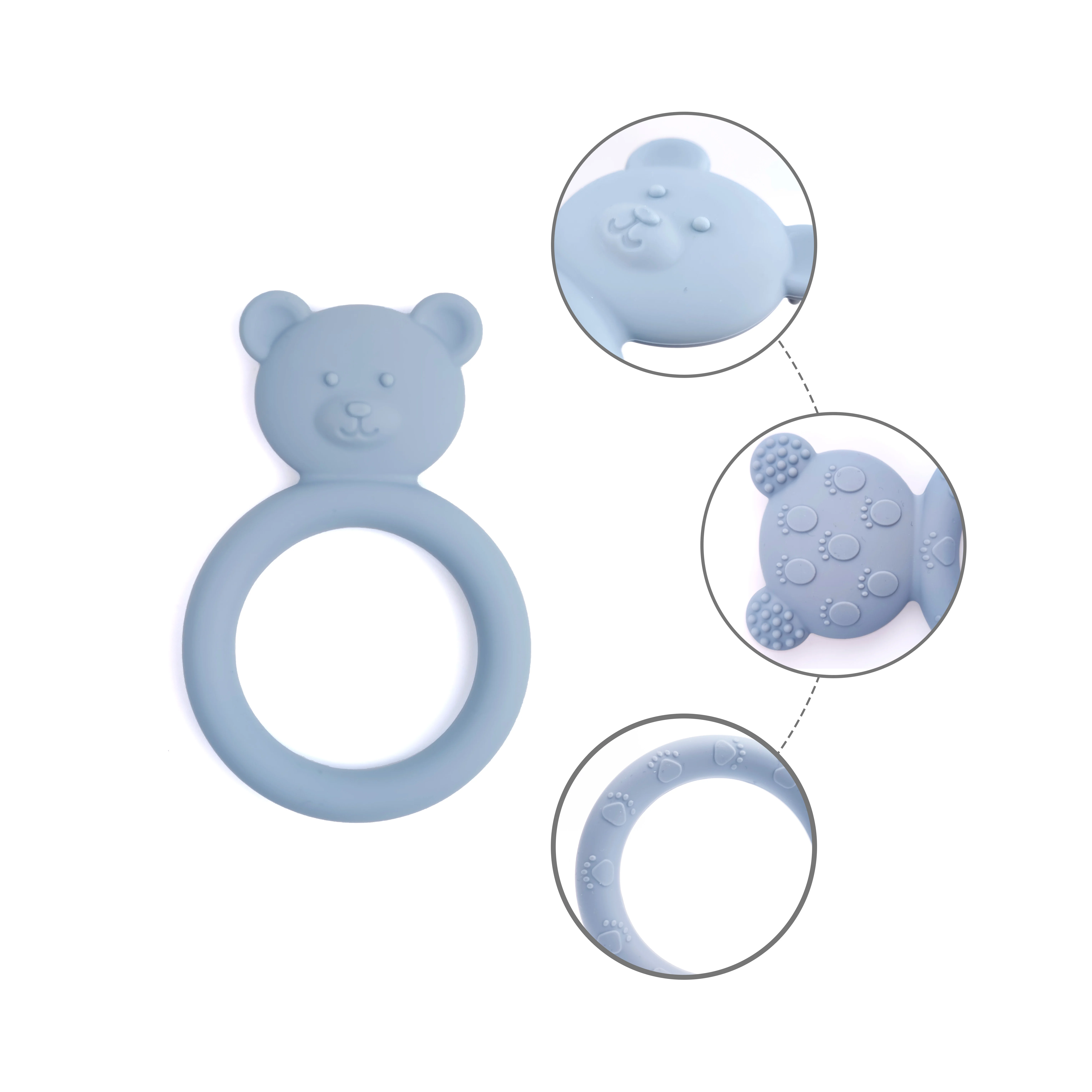 Wholesale BPA Free Silicone Baby Chewable Teether Multi-Textured Baby Teething Toy Bear Ring