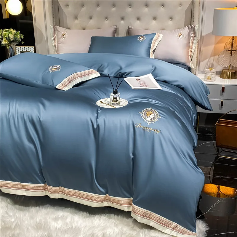 Nordic style 4 piece princess bed sheet in pure cotton embroidery