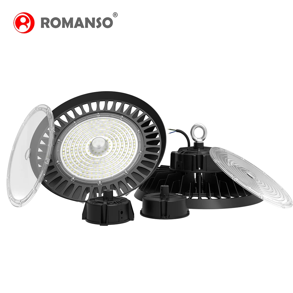 Romanso 5Years Warranty 200W 150LM/W Remote Sensor Ufo Led High Bay Light Industry Warehouse Lighting