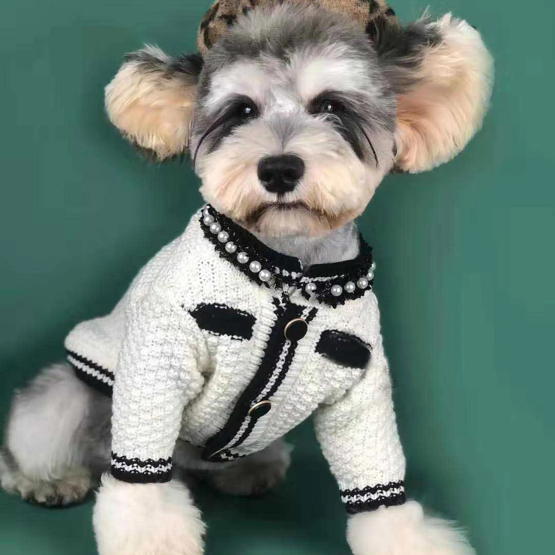JXANRY Fashion Dog Clothes Fall/Winter Sweater Dog Black White Classic Style Cardigan Schnauzer Teddy Corgi Cat Pet Clothes