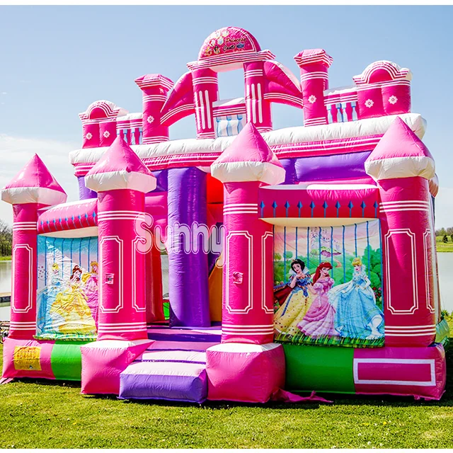 Commercial grade Pink Princess Bouncer Combo inflatable jumping castle slide kids bounce house for Party Rental