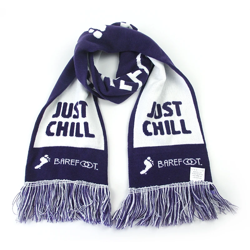 JIBIL Custom Your Own Logo Double Sides Promotional Jacquard Acrylic Knitted Sports Club Fans Keep Warm Winter Scarf