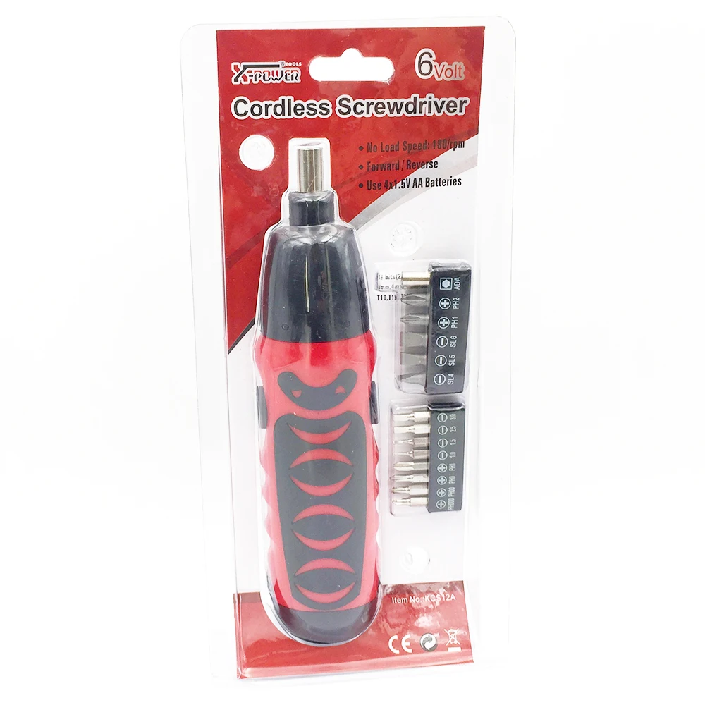 KCS12B-S14B 6V AA battery powered Cordless Screwdriver 14pcs 25mm bits blister package home use DIY wholesale tools kit