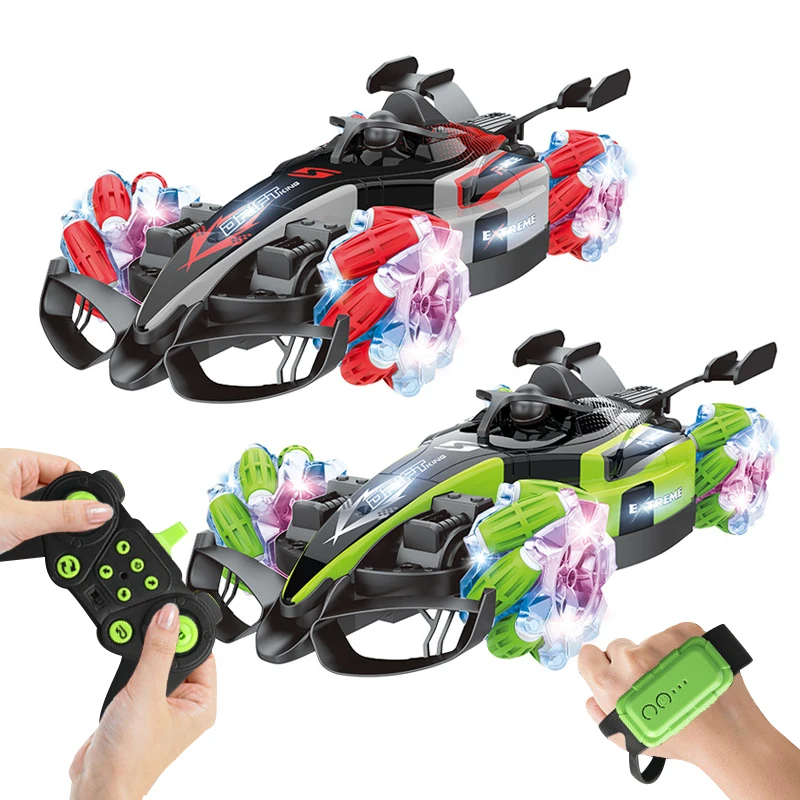2.4G Double Remote Control Car Racing Drift 360 Rotating 7 Channels With Light Sound Spray Rc Stunt Car Toys