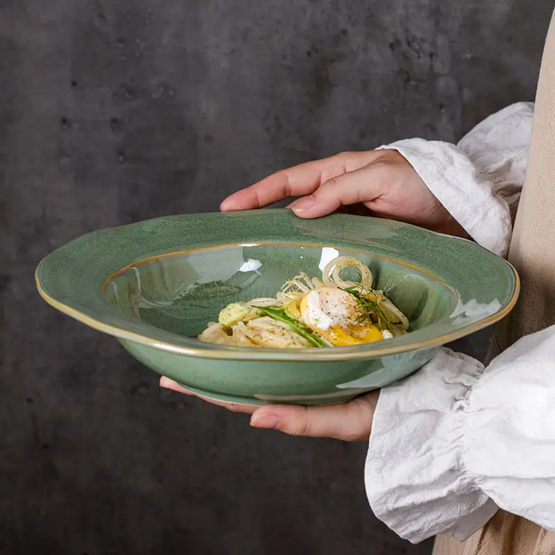 New products irregular shape 8 inch&10 inch ceramic reactive glaze western soup plates spaghetti pasta serving dishes & plates