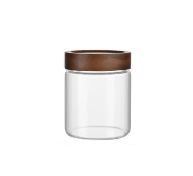 300ml 350ml clear round honey glass jar with wooden lid