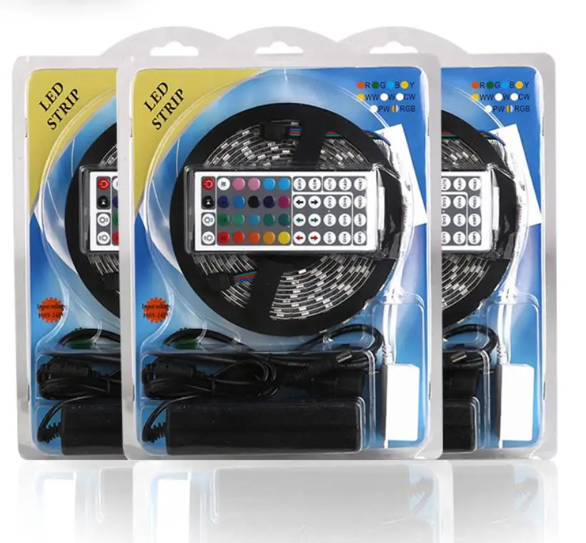 Alibaba supplier: New Full Kit 5M 5050 RGB LED Strip Light+Power adapter+44 Key Remote China strip kit/set