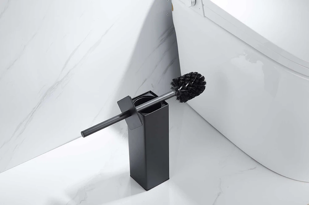 304 Stainless Steel Long Handle Toilet Cleaning Bowl Brushed Holder Set Black with Durable Scrubbing Bristles