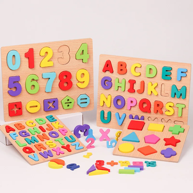 ABC Puzzle Digital Wooden Toys Early Learning Jigsaw Letter Alphabet Number Puzzle Preschool Educational Baby Toys for Children