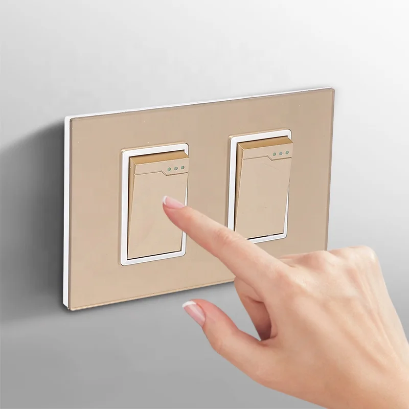 European Union British Standard Home Wall Socket Button On/Off Light Switch, 2 gang 1 way wall switch