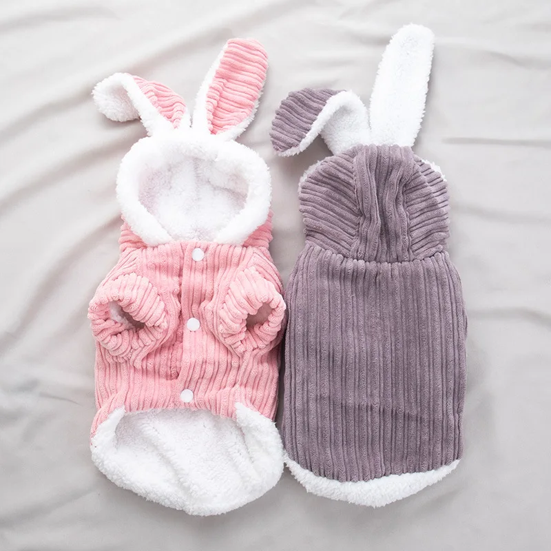 New Cute Rabbit Clothing Winter Pet Dog Clothes Outfit Cats Small Dogs Corduroy Plush Warm Jacket
