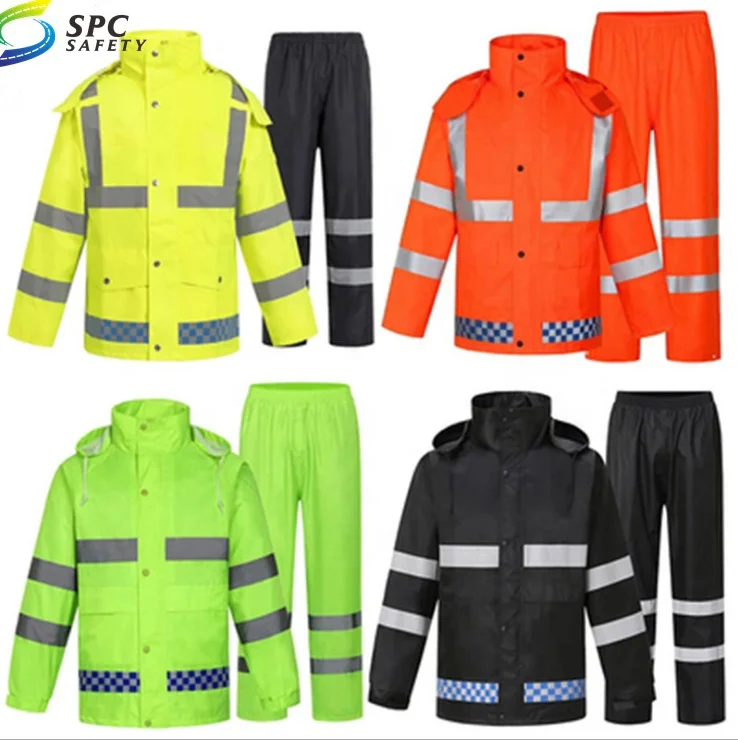 Durable high visibility oxford windproof waterproof construction traffic safety rainwear rain coat reflective suit raincoat