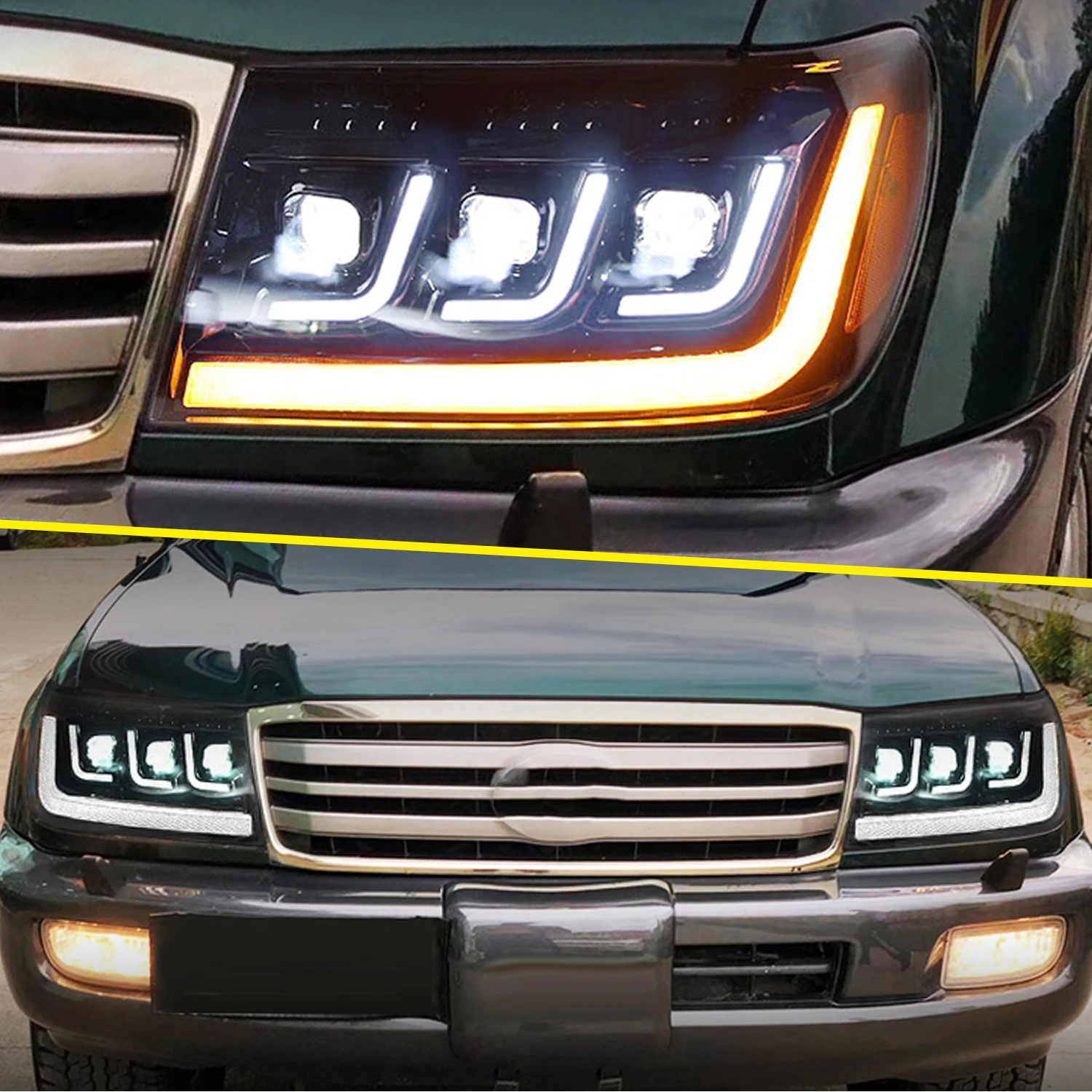 HCMOTIONZ LED Car Front Lamps Assembly 1998-2007 DRL Start up Animation Headlights For Toyota Land Cruiser (J100)