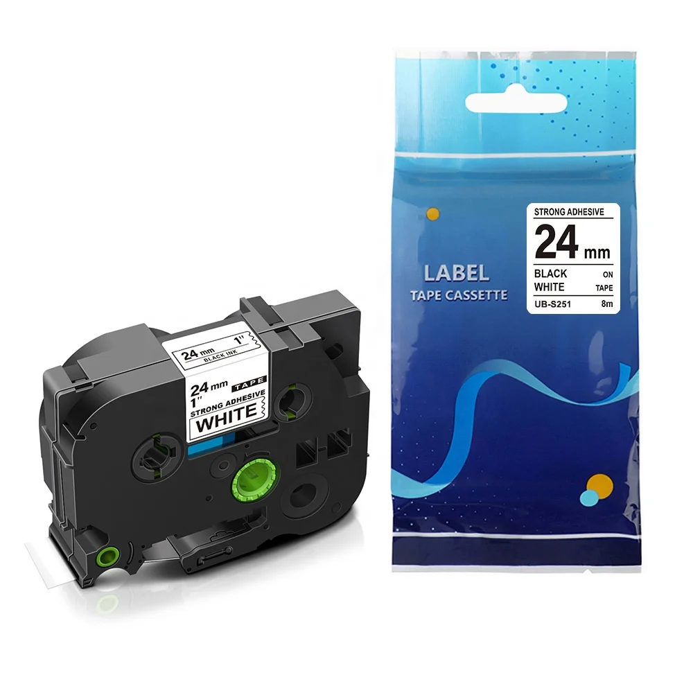 Compatible Tzs251 Brother Label Printer Tze-s251  Black On White tze tape 24mm Strong Adhesive Label Tape For tzes251 brother