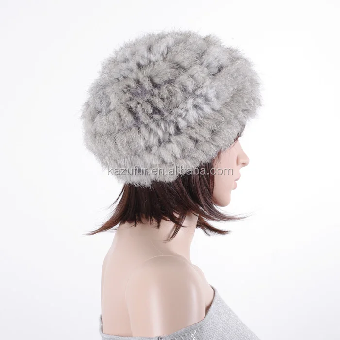 Crochet Ladies Winter Hand Knit Rabbit Fur Beret Hat