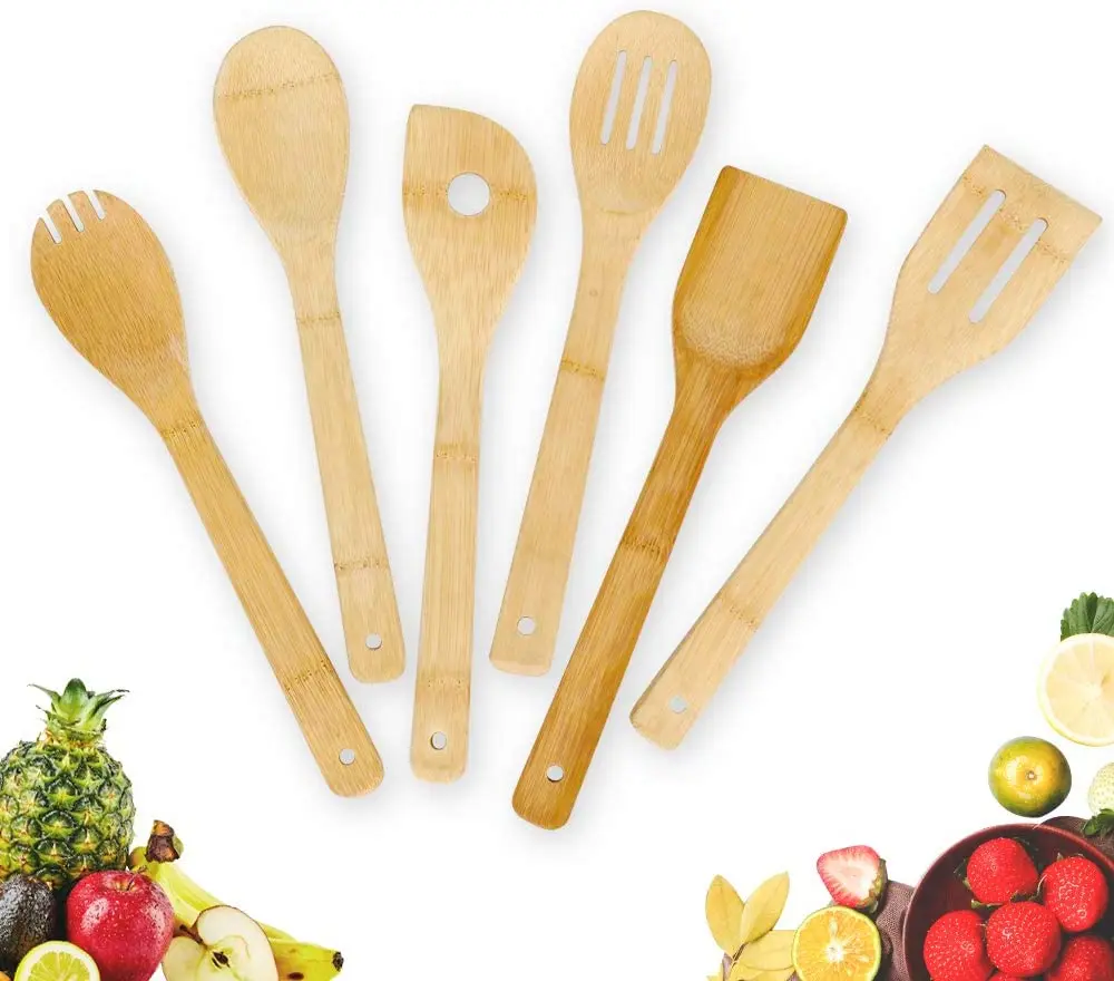 Tools Set Cooking Utensils Kitchen Accessories OEM Logo Time Pcs Color Printing Eco 6 Pieces Bamboo Kitchen Cookware