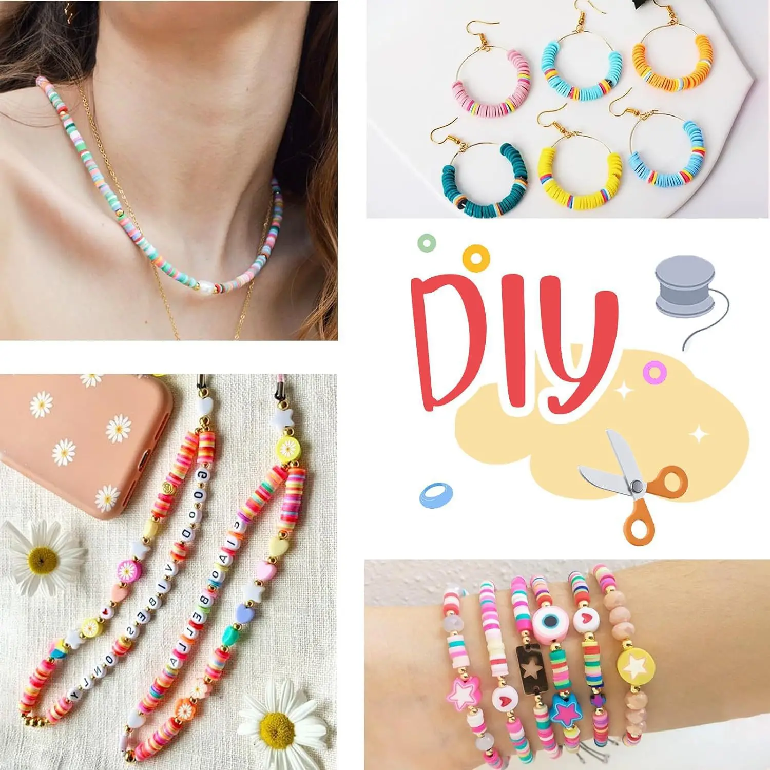 3200PCS/Set Diy Jewelry Making kit Polymer Clay Beads Spacer Charm With Clasp For Diy Bracelet Necklace Making Accessories