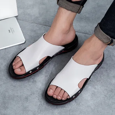 
Pop beach shoes men new summer big size cool slippers men leather breathable casual shoes men non-slip flip-flops 