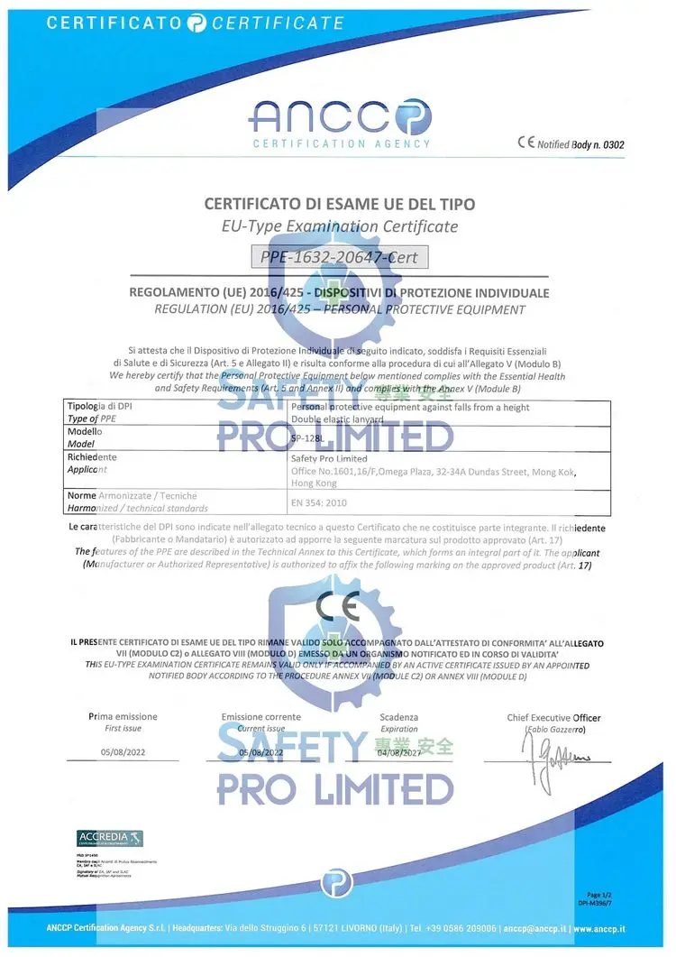 New Arrival Full-Body 5-Point Fall Protection Safety Harness Belt to Keep Safe Outdoor with Double Elastic Aluminum Lanyard