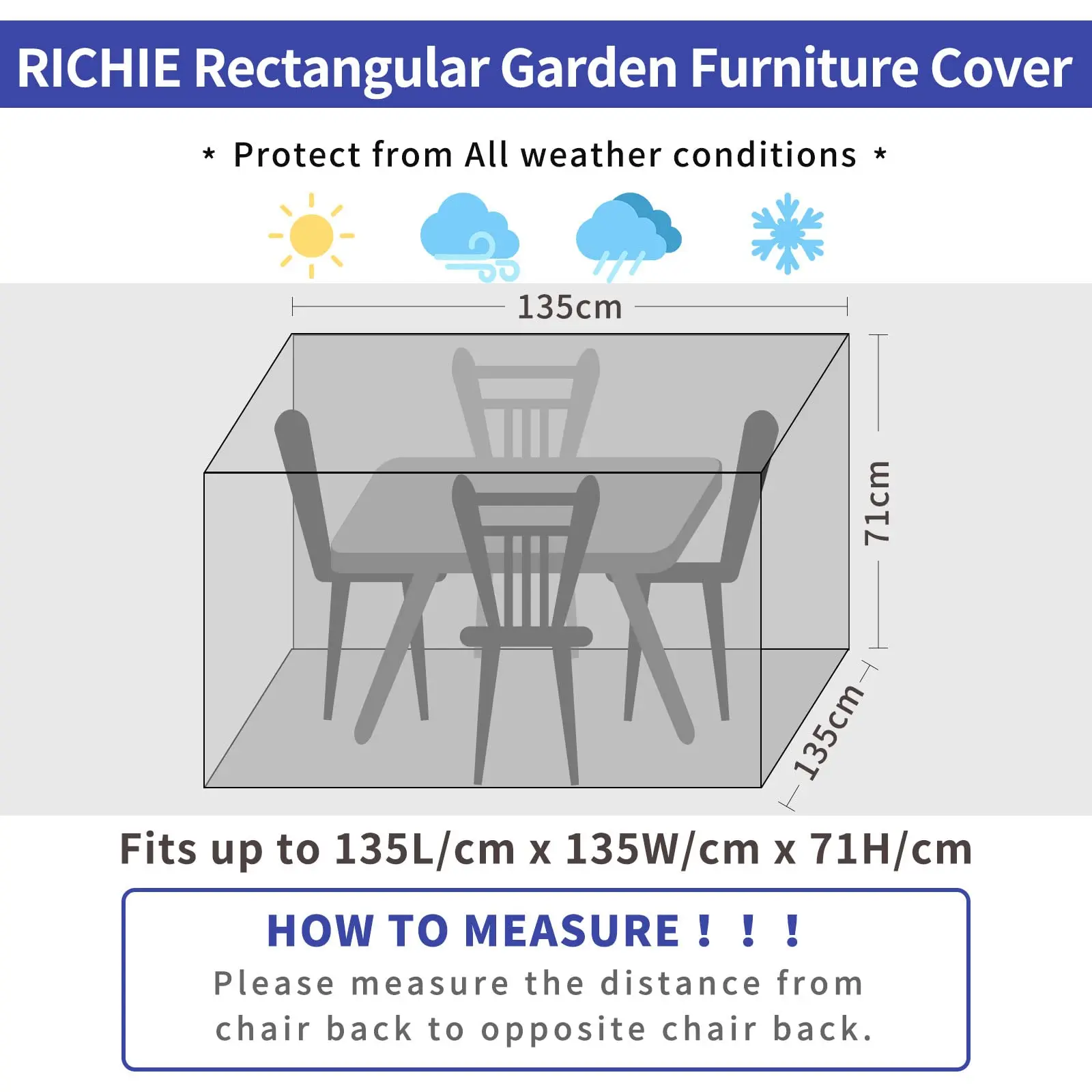 135x135x71cm Outdoor Patio Rattan Cube Set Cover Windproof, Anti-UV for Chair and Table Rattan Sofa Furniture Cover