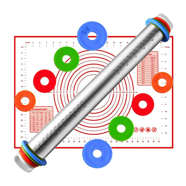 
Home Kitchen Portable Dough Kneading Pastry Tools Stainless Steel Rolling Pin Kitchen Kneading Pad Set 