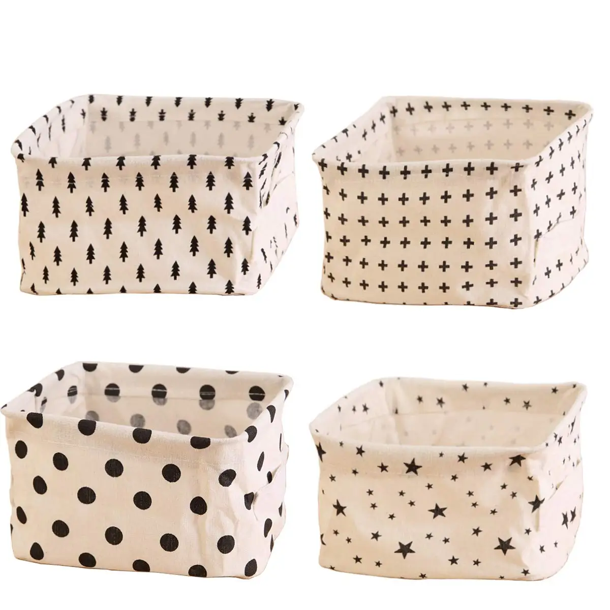 Mini Foldable Storage Bin Basket,Foldable Container Organizer Fabric Storage Receive Baskets with Handle Cotton Linen basket