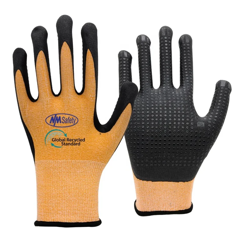 NMsafety 15 Gauge RPET Polyester Knitted Construction Dotted Gloves Custom Nitrile Gloves Manufacturer Security Gloves