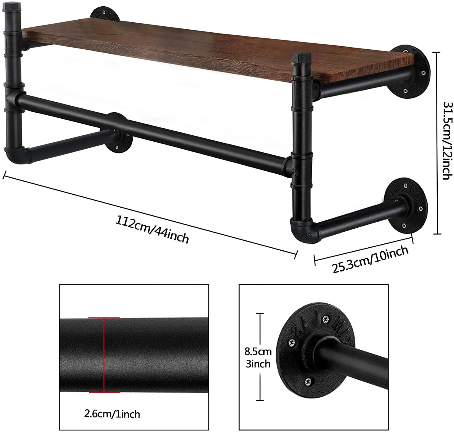 Industrial Pipe Clothing Garment Rack Wall Mounted